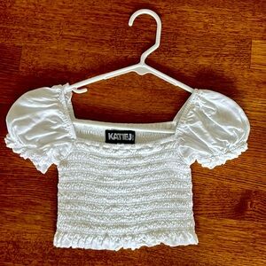 Marlee Smock Puff Sleeves White Top - Katie J NYC